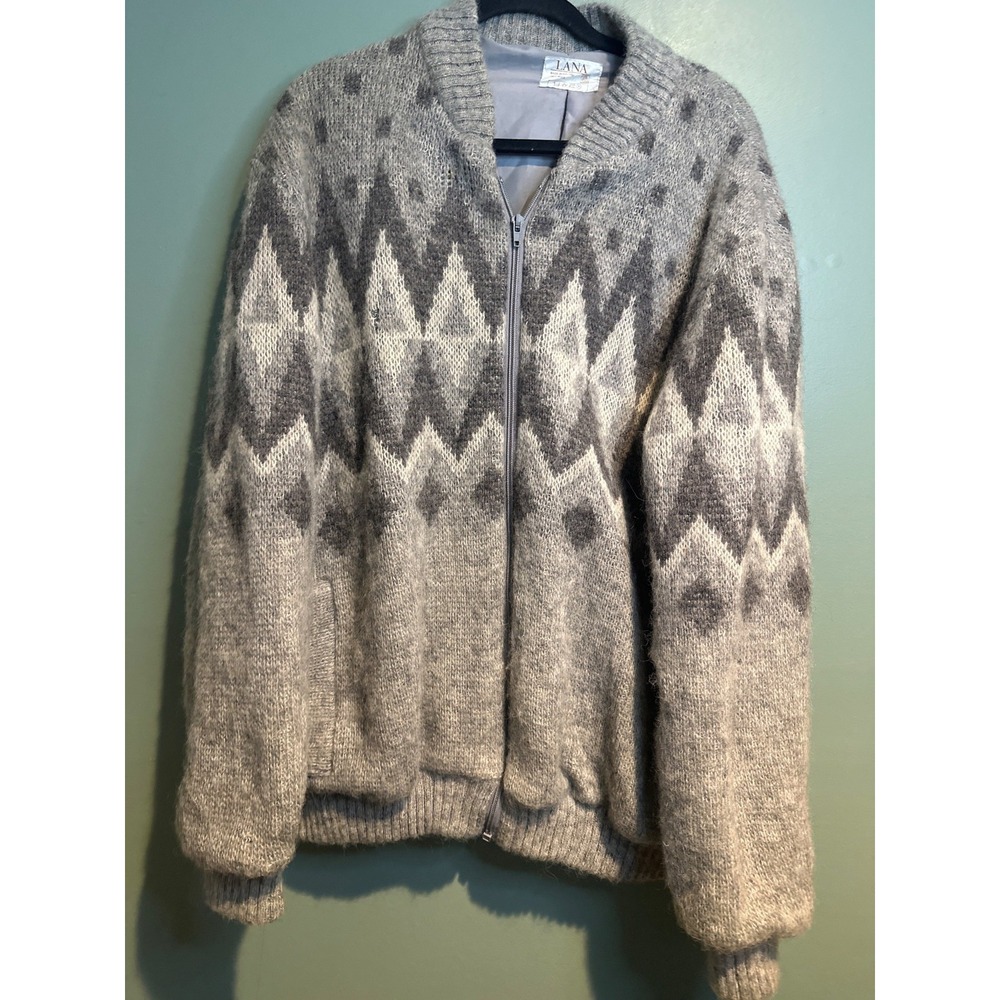 Vintage LANA Iceland 100% Wool Zip Sweater Mens Nordic Fair Isle Jacket Coat